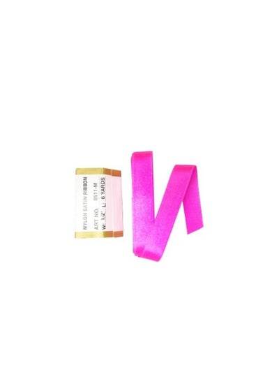 Hot pink satin ribbon roll displayed next to a folded piece for crafting and decoration projects