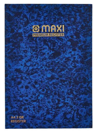 Maxi Premium A4 register book 144 sheets 3Qr 60Gsm with a stylish blue cover for organized note-taking