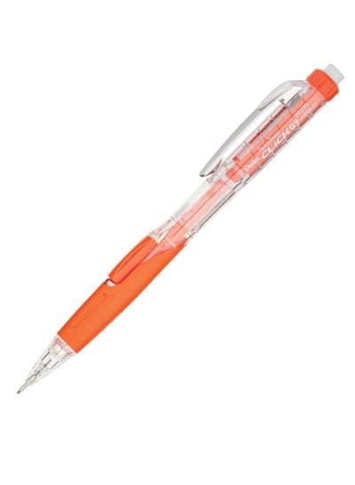 0.9mm orange mechanical pencil with a clear barrel for precise writing and drawing