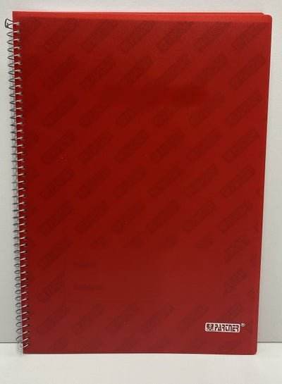 Red spiral notebook with a sleek design, perfect for notes and sketches at school or work