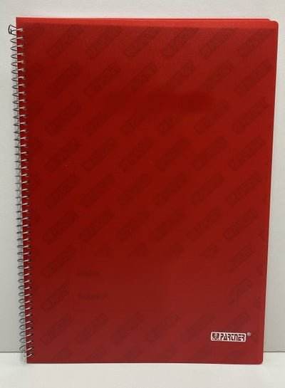 Red spiral notebook with a durable cover and metal spiral binding for school and office use