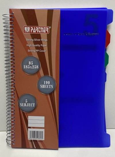 Blue 5 Subject Notebook with Strong Silver Rings and 190 Sheets of High-Quality Paper