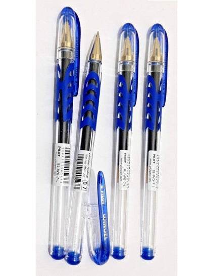 Set of four Pilot Gel Rollerball Pens Blue with comfortable grips for smooth writing