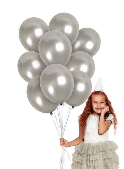 Child holding a bouquet of Silver helium balloons 10 inch for party celebrations