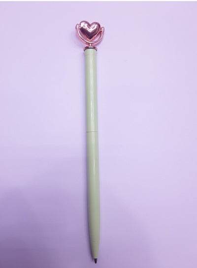 Unique design ballpoint pen featuring a heart-shaped topper in pastel green color